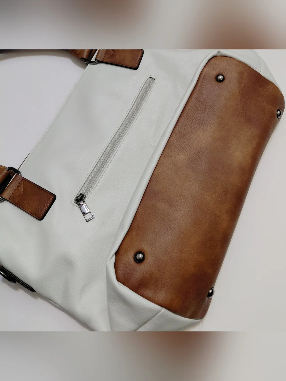 CLUCI Women’s Vegan Leather Cream  Hobo  Bag Large Tote with Brown Trim